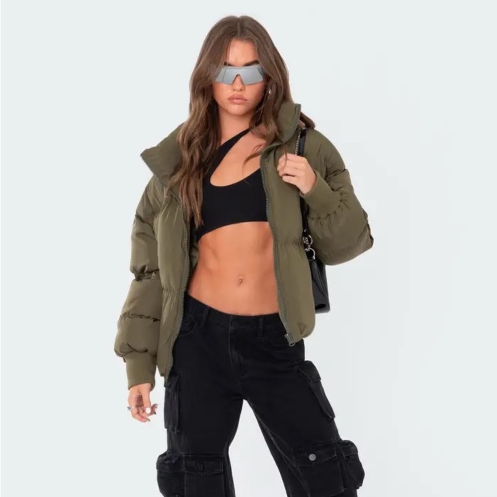 NWT Green Edikted Luca Oversize Nylon Puffer Jacket